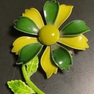 Vintage Metallic/Enameled Shades of Green Flower brooch